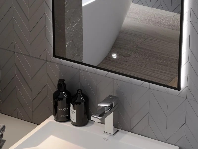Mexen Erma osvetlené kúpeľňové zrkadlo 60 x 80 cm, LED 6000K, proti pare, čierny rám - 9814-060-080-611-70