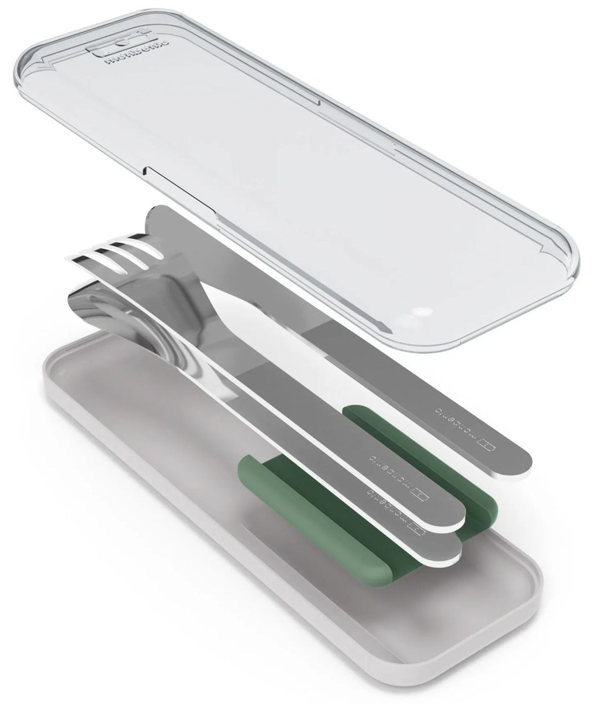 monbento Nerezová sada príborov Monbento Slim Box Green Natural