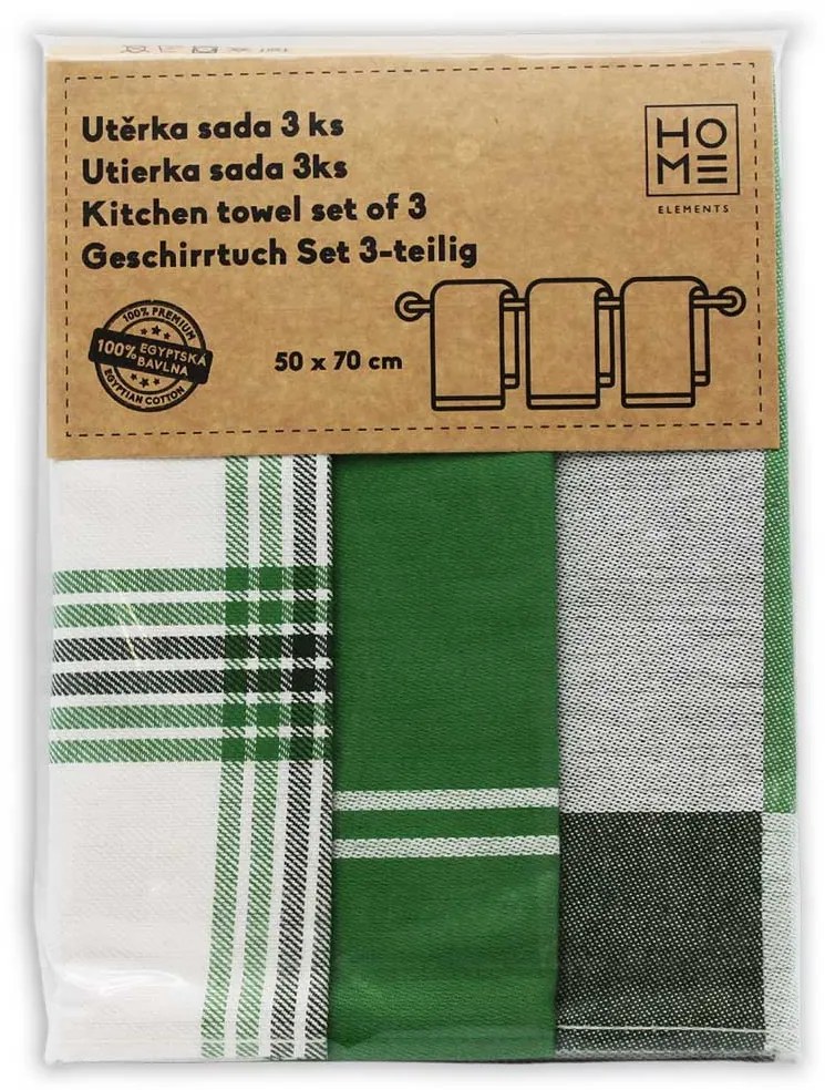 HOME ELEMENTS Súprava utierok z egyptskej bavlny 50*70 cm, 3 ks, Zelené listy