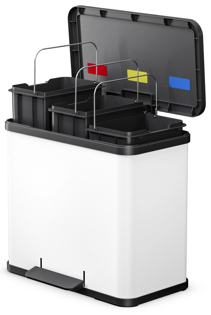 Nášľapný triediaci odpadkový kôš Trento öko 3x9, biela