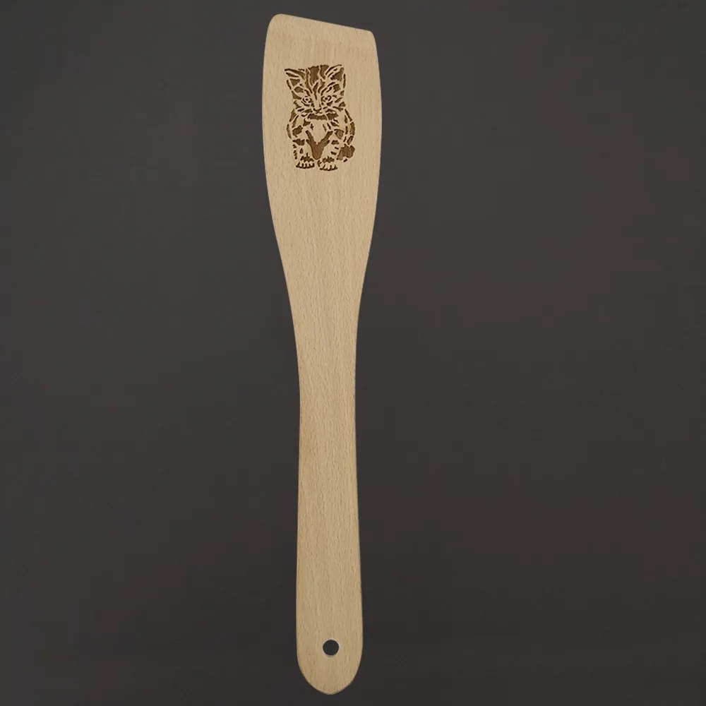 AMADEA Drevená obracačka s obrázkom mačky, masívne drevo, dĺžka 30 cm