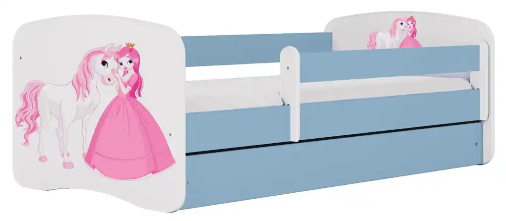 Letoss Detská posteľ BABY DREAMS 180/80- Princezná a koník Modrá S matracom  Bez uložného priestoru | Biano