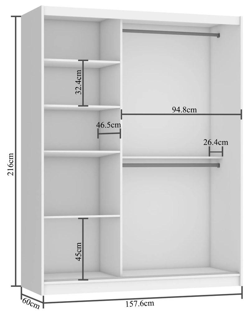 Šatníková skriňa 158 cm Belini čierny mat /dub wotan s posuvnými dverami a zrkadlom  MZ SZP3/1/B/DW/0/BL