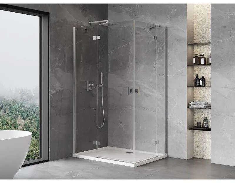 Mexen Mist-H Duo, 2-krídlový výklopný sprchový kút 95 x 90 cm, číre sklo, chrómový profil, 8A5-095L-090P-01-00