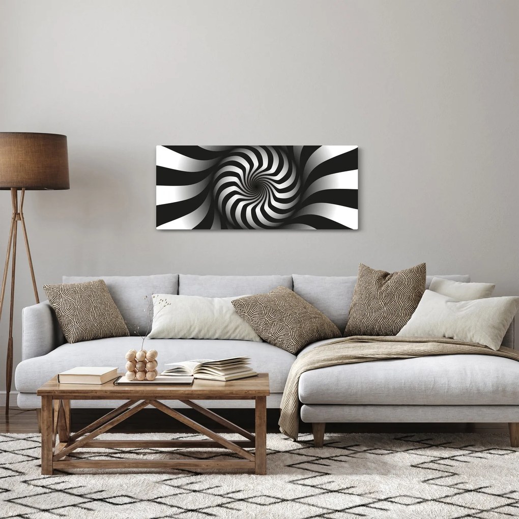 Abstraktný obraz čiernobiele špirály (120x50 cm)