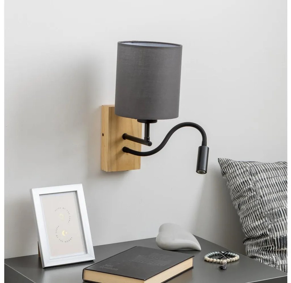 Brilagi - LED Nástenná lampa NUBILA WOOD 1xE27/25W/230V + LED/3W dub/antracit BG1564G