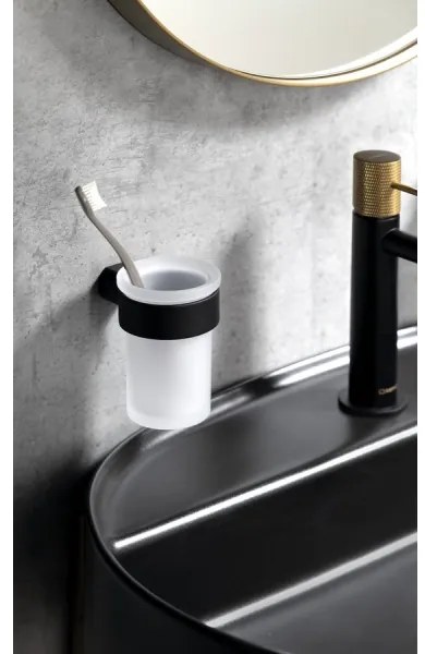 Gedy - Nástenný stojanček na zubné kefky PIRENEI mliečne sklo/čierna