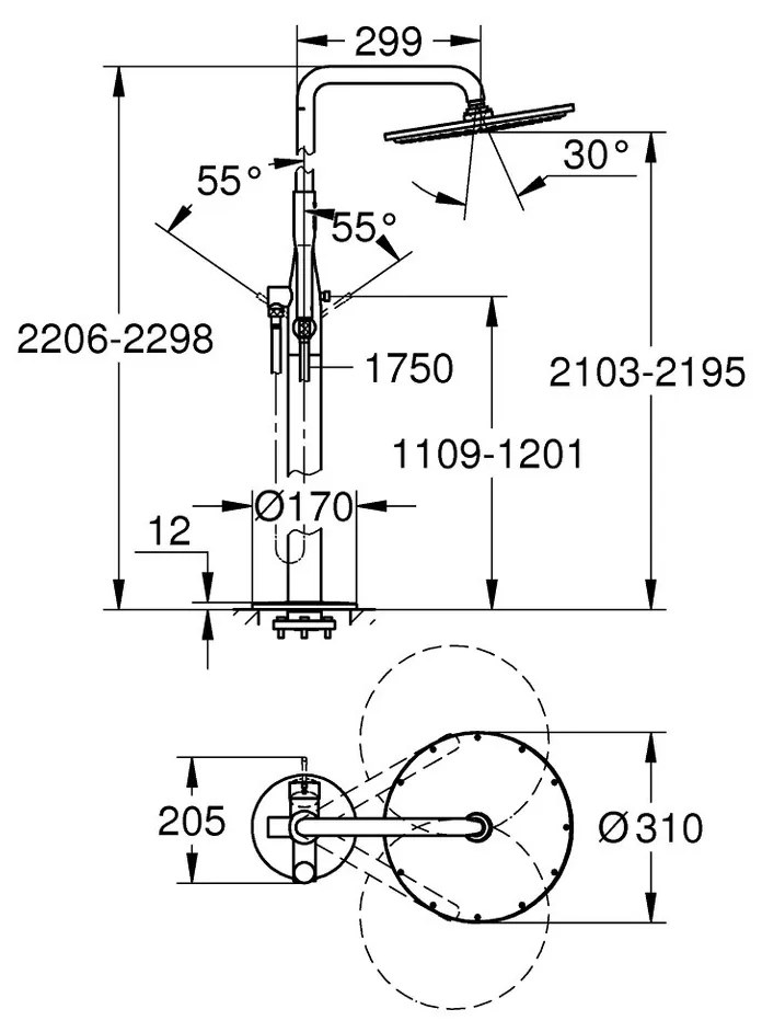 GROHE Essence - Voľne stojaci sprchový systém s pákovou batériu, chróm 23741001