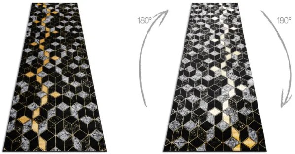 Koberec / Behúň GLOSS 400B 86 glamour, art deco, 3D geometrický - čierny / zlatý