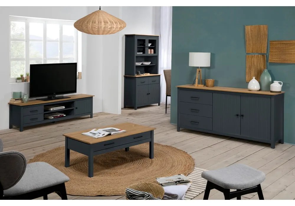 Tmavomodrá komoda z borovicového dreva 150x80 cm Miranda – Marckeric