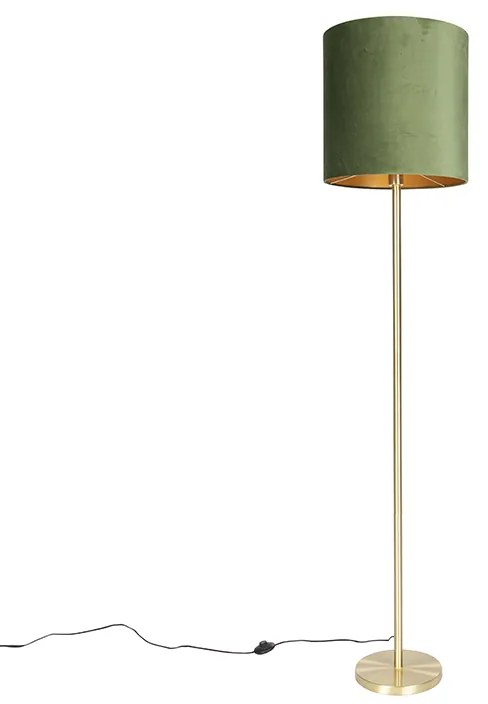 Botanická stojaca lampa mosadz s zeleným tienidlom 40 cm - Simplo