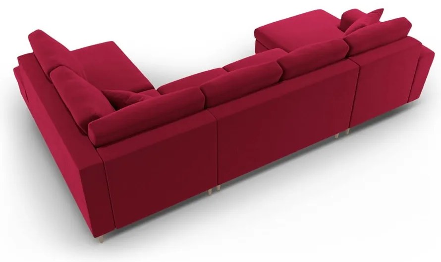 Červená zamatová rozkladacia/s úložným priestorom rohová pohovka (pravý roh/do "U") Kyoto – Cosmopolitan Design