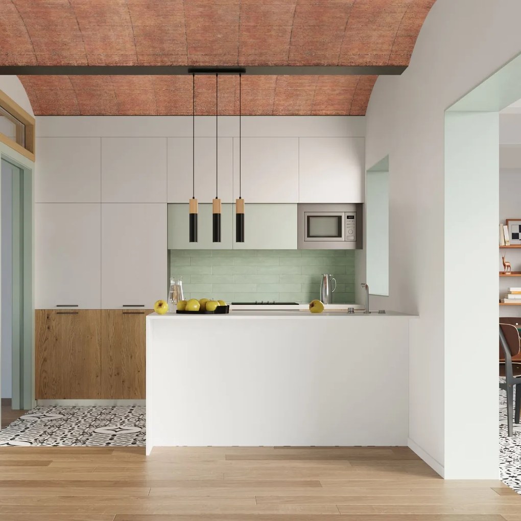 Závesné svietidlo Pablo, 1x drevené/čierne kovové tienidlo