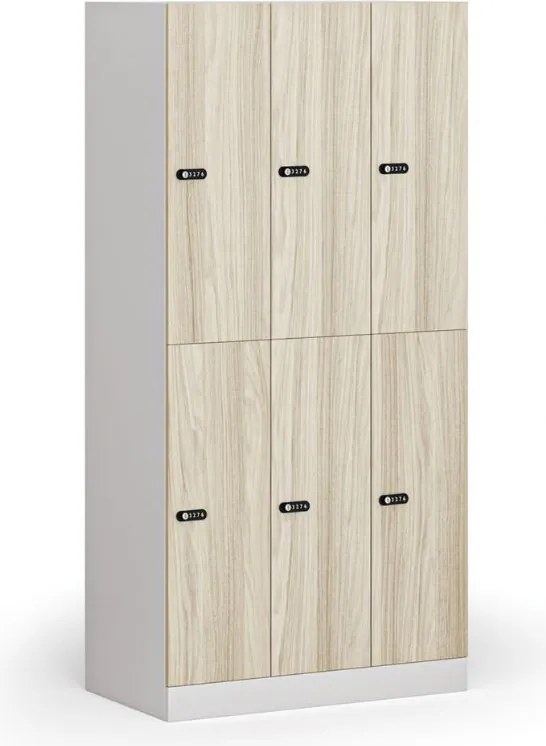 Šatníková skrinka S1 s úložnými boxmi, 6 boxov, 1850 x 900 x 500 mm, mechanický kódový zámok, laminované dvere, dub prírodný