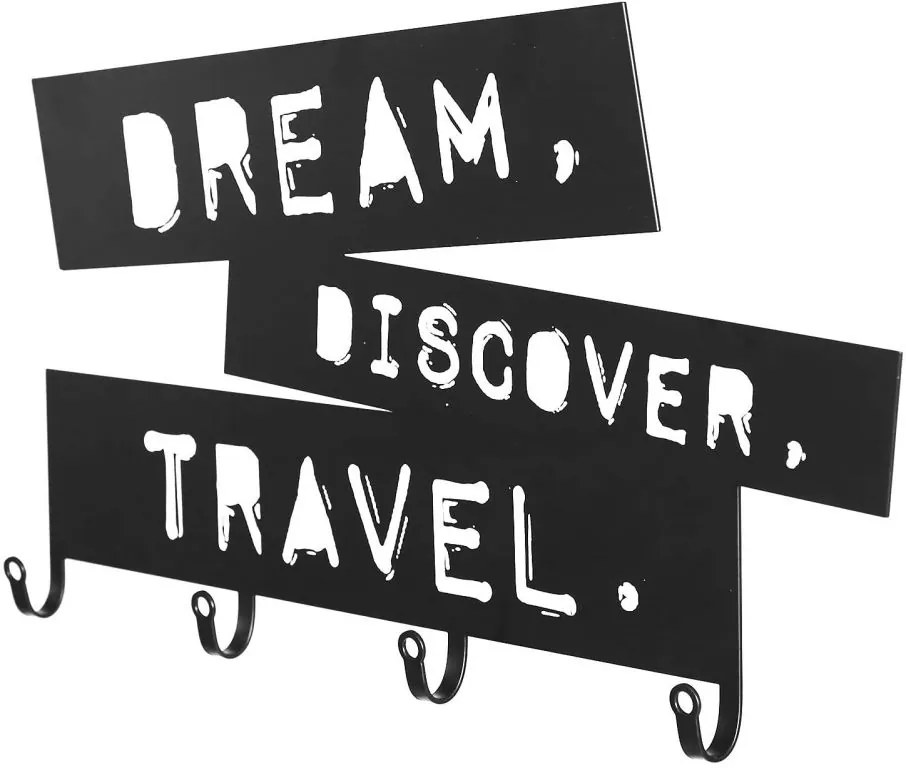 Nástenný vešiak so štyrmi háčikmi, Dream, Discover, Travel