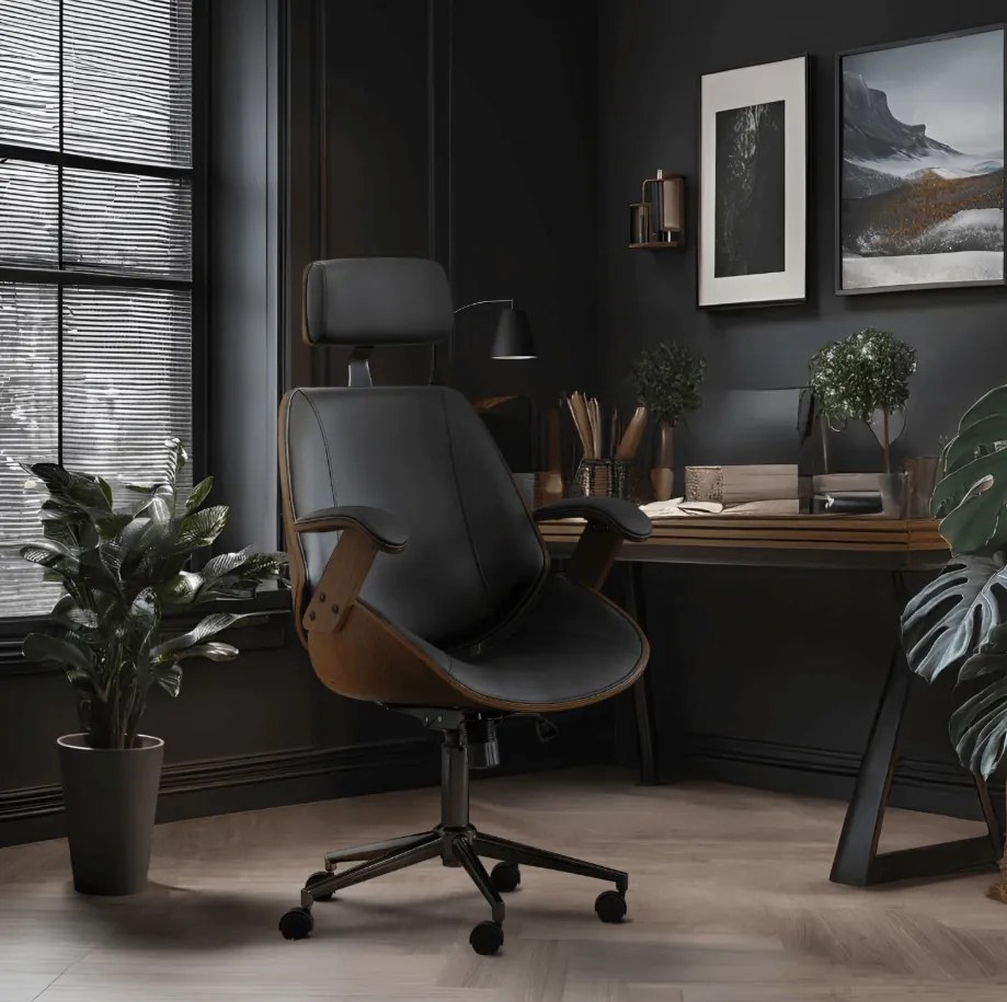 Vintino kancelárska otočná stolička ARTUR drevo orech, čierna ekokoža - vintino.sk