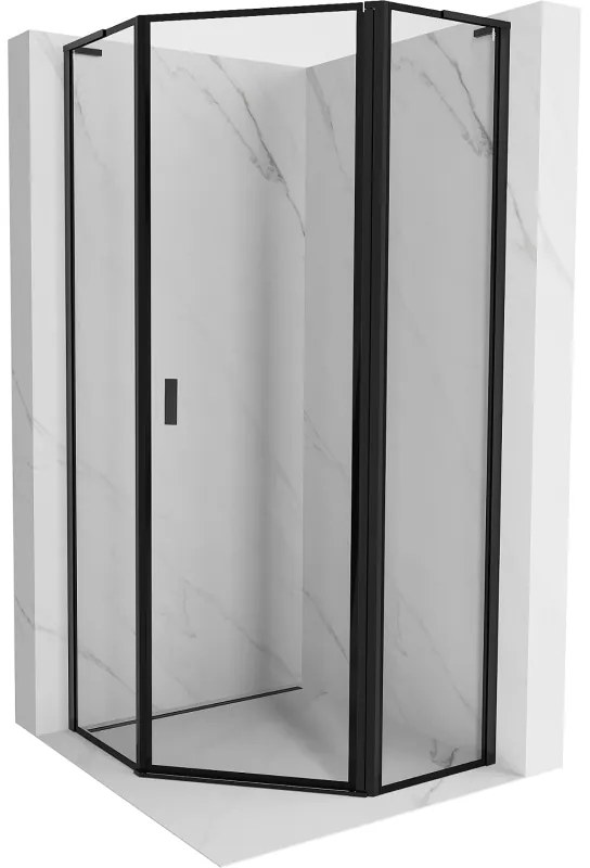 Mexen Mist L, päťuholníkový sprchový kút s krídlovými dverami, 80 x 80 cm, 8mm číre sklo, čierny profil, 8A8L-080-080-70-70-P
