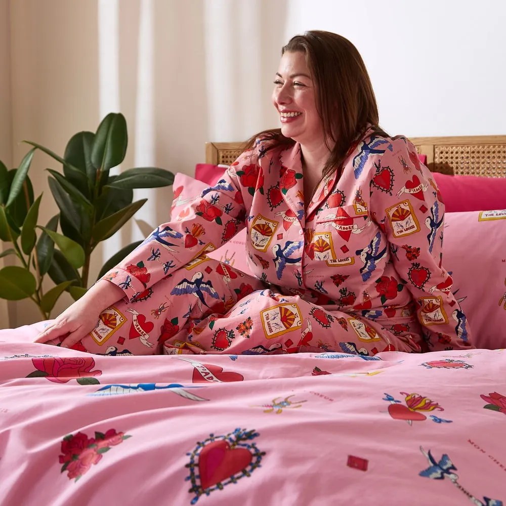 Biele/ružové bavlnené obliečky na dvojlôžko 200x200 cm Mon Coeur – Their Nibs