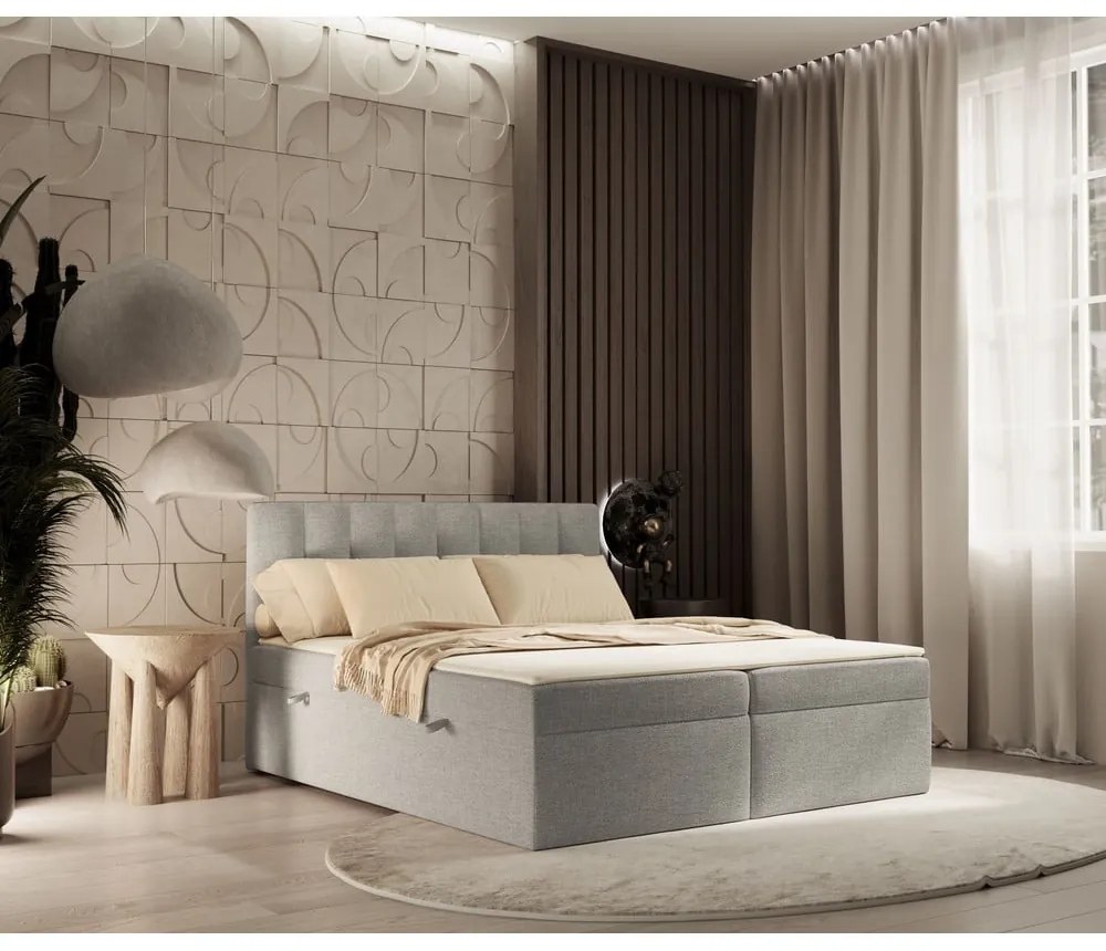 Svetlosivá boxspring posteľ s úložným priestorom 160x200 cm Novento – Maison de Rêve