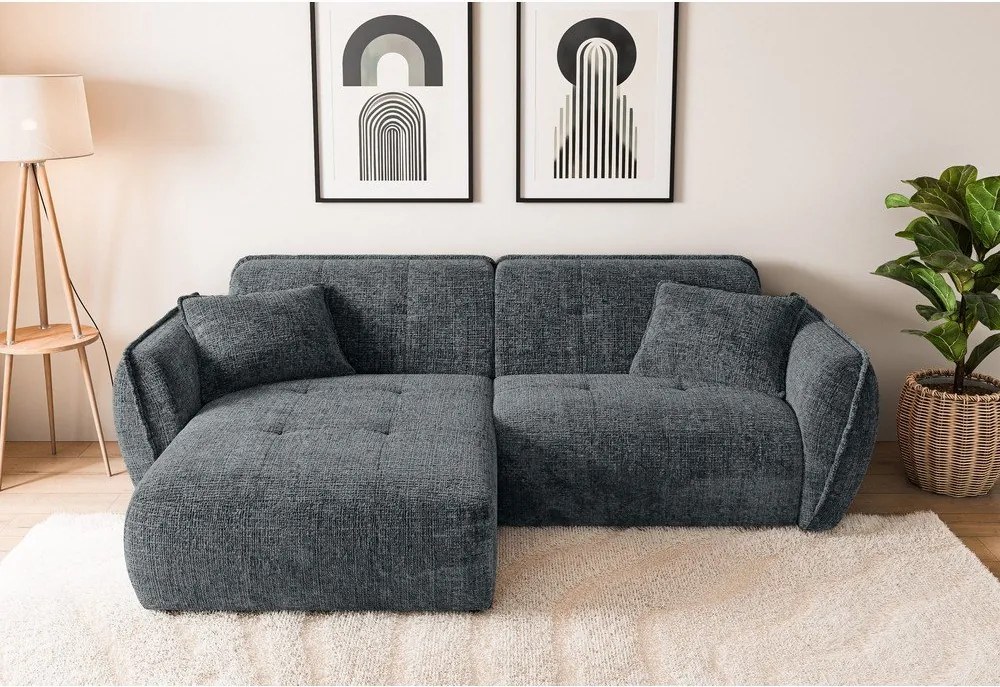 Tmavosivá ženilková rohová pohovka (ľavý roh/s leňoškou) Nelia – Ropez