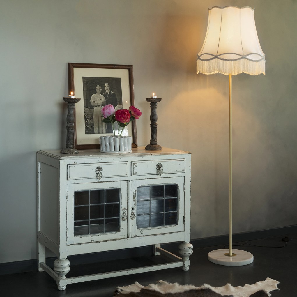 Retro stojaca lampa mosadz s tienidlom Granny krémová 45 cm - Kaso