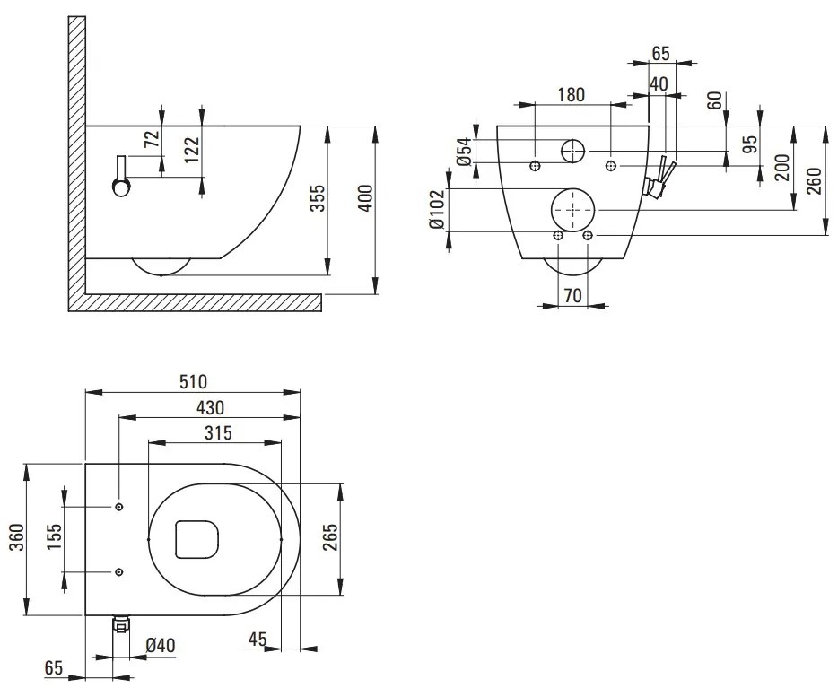 Deante Peonia, závesná WC misa s funkciou bidetu 515x370 mm, čierna matná, DEA-CBP_NWPW