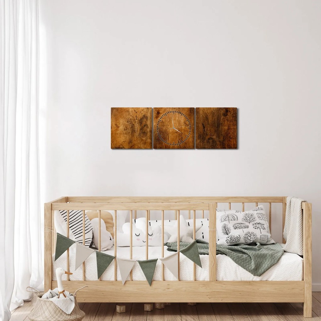 Obraz - Detail dreva (s hodinami) (90x30 cm)