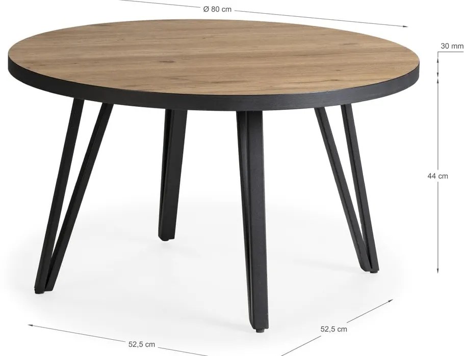 Okrúhly konferenčný stolík v čiernej a prírodnej farbe s doskou v dubovom dekore ø 80 cm Sindi – Marckeric