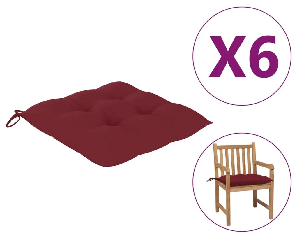 vidaXL Podložky na stoličku 6 ks, vínovo červené 50x50x7 cm, látka
