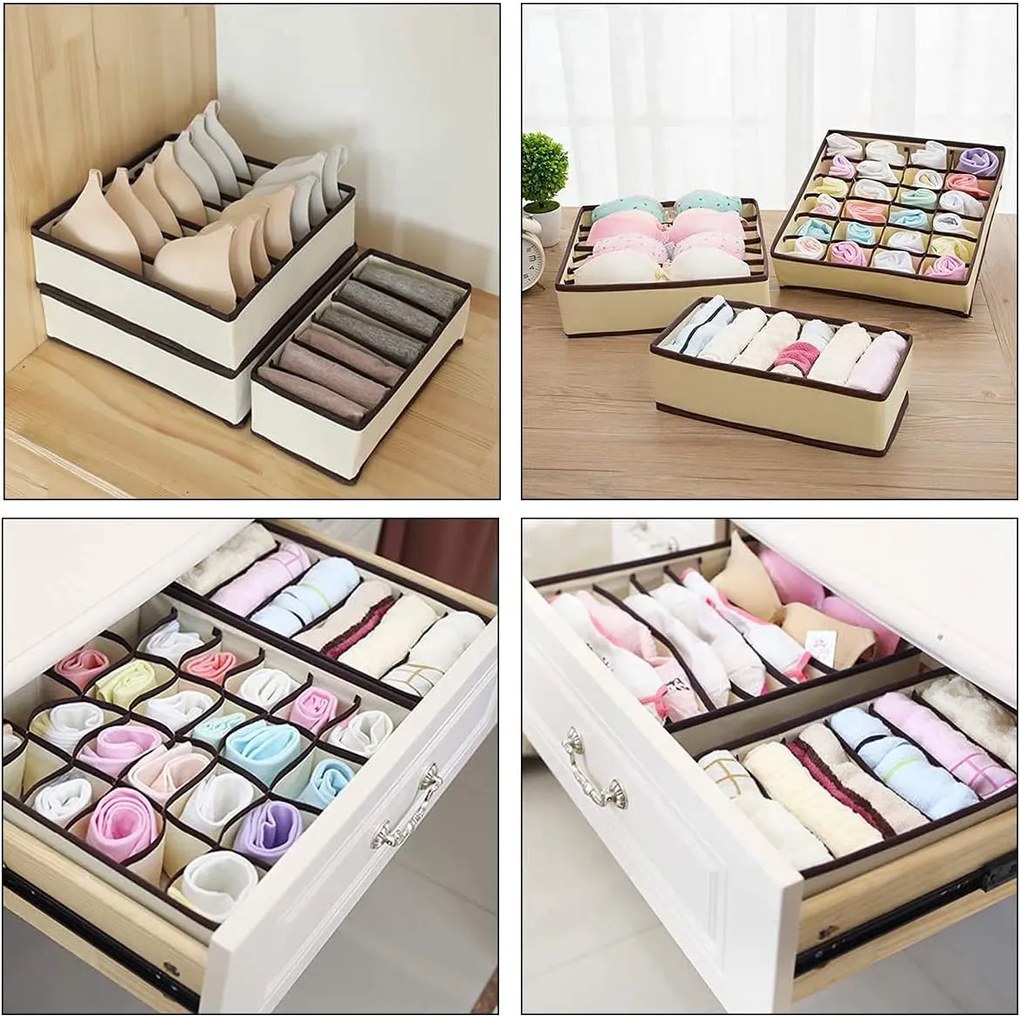 VERK GROUP Organizér na spodnú bielizeň, podprsenky, čiapky, KIPIT, 6 priehradiek, béžový 34 x 30 x 10 cm