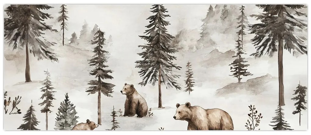 Obraz - Les s medveďmi (120x50 cm)