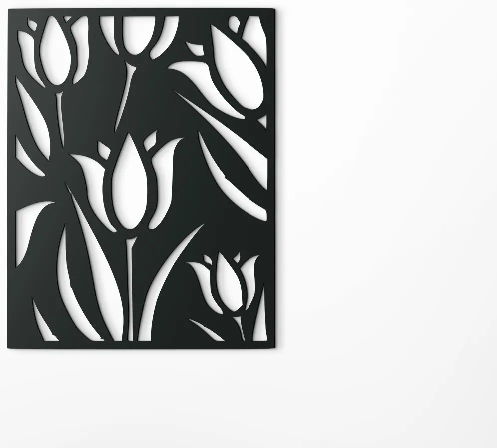 drevko Drevený obraz Rozkvitnuté tulipány Rozmer obrazu: 41,5 x 32,5 cm, Farba dekorácie: Čierna