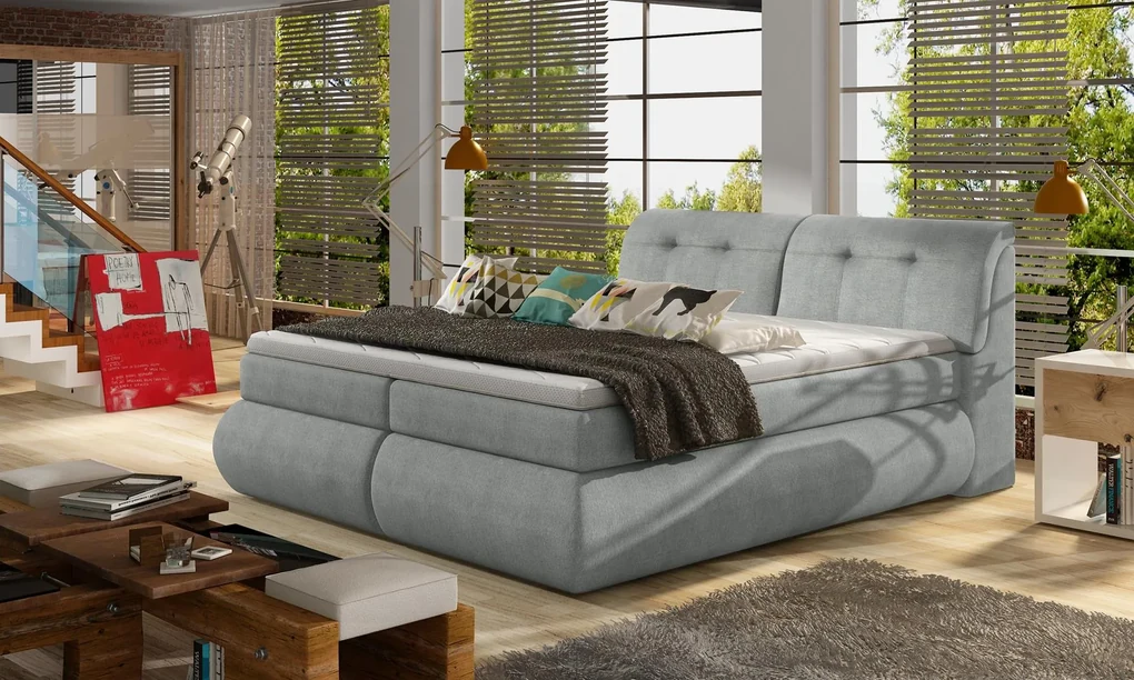 Luxusná box spring posteľ Amaron 160x200, sivá Monolith