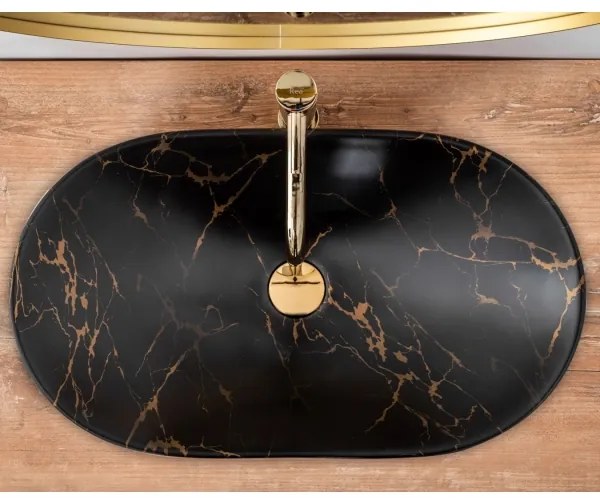 REA-U7478 - Umývadlo na dosku ROYAL 36x62 cm keramika/čierna/mramorový dekor