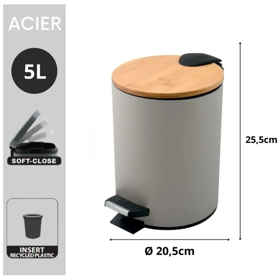 Taupe nášľapný oceľový odpadkový kôš 5 l Adonis – Spirella