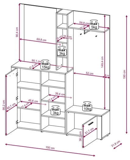 Predsieňová stena so zrkadlom KEVIN hnedá/čierna