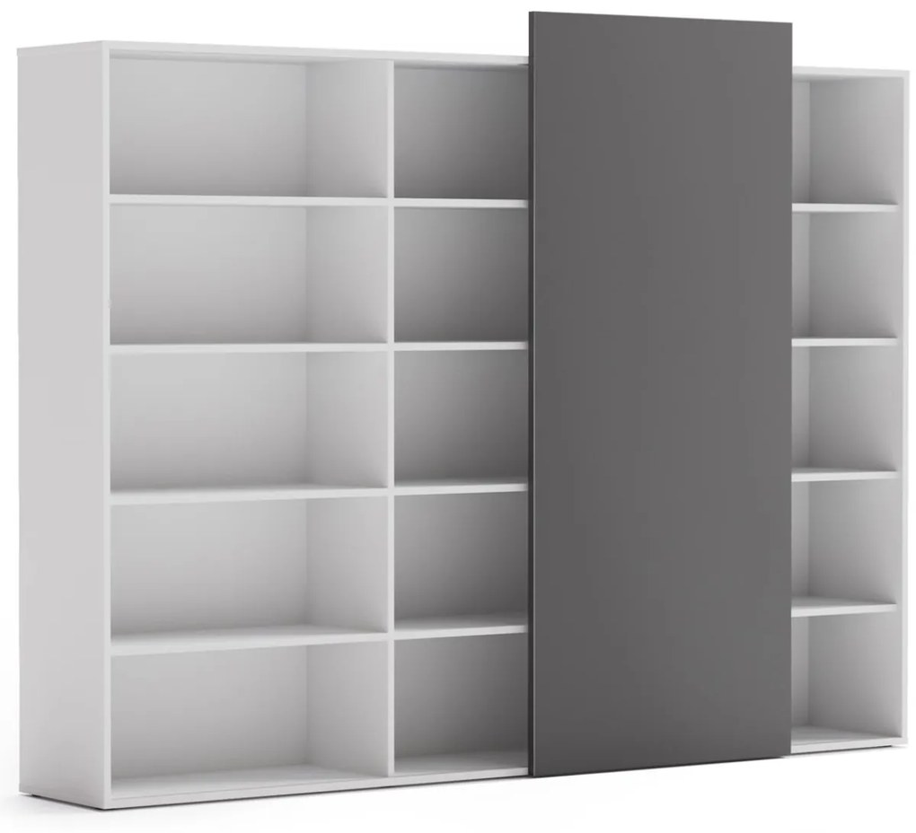 PLAN Skriňa vysoká otvorená dlhá BLOCK White, grafitová