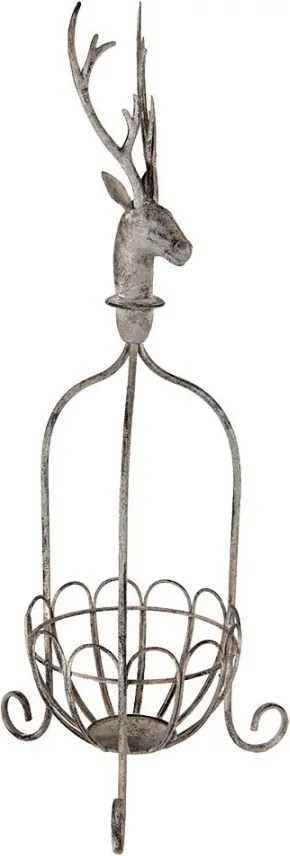Šedo-hnedý antik kovový košík jeleň Deer - 28*28*68 cm
