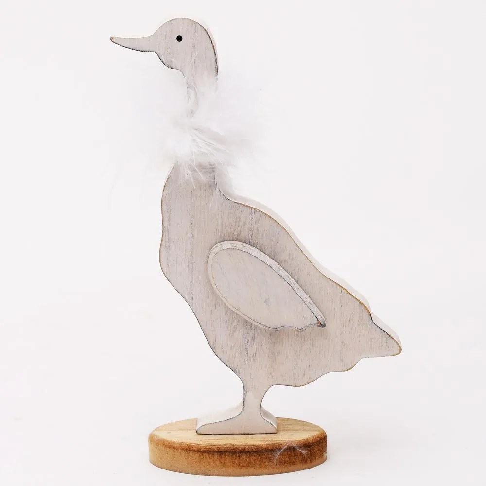 HÚSKA DREVENÁ+PIERKO BIELA 19x12x4,5CM