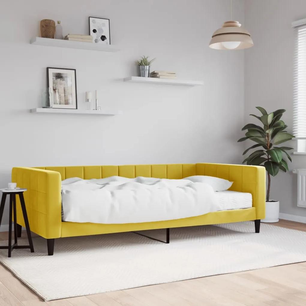 Denná posteľ s matracom žltá 100x200 cm zamat 3196679