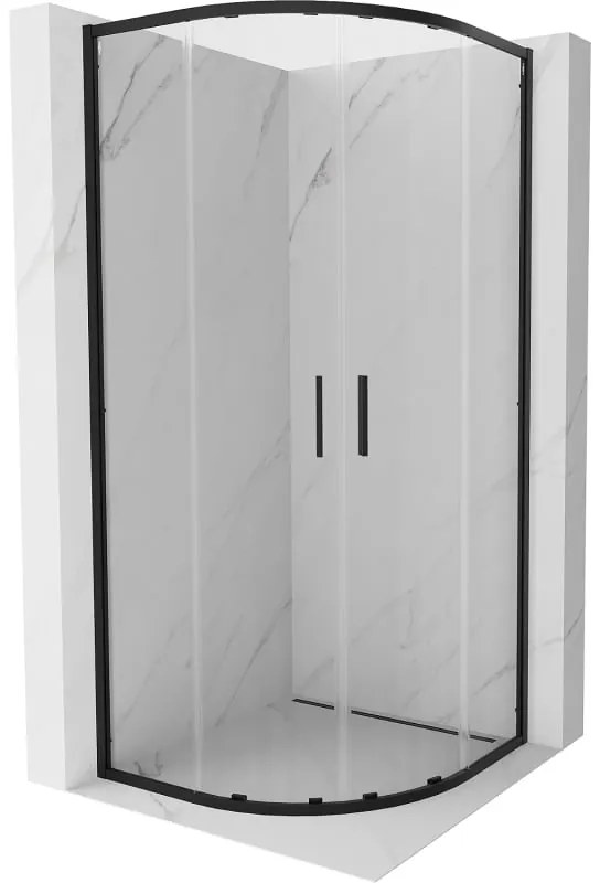 Mexen Exo, asymetrický sprchový kút s posuvnými dverami 90 x 90 cm, 6mm číre sklo, čierny profil, 8132-090-090-70-00