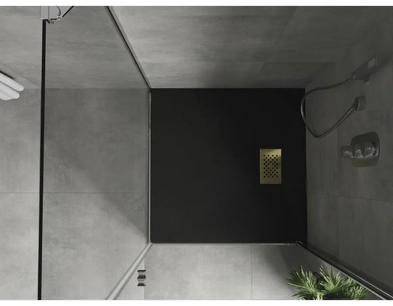 Mexen Hugo, štvorcová sprchová vanička SMC 80 x 80 cm, čierna, zlatá krytka, 42708080-G