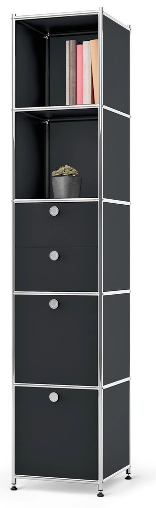 Kovová skrinka »CN3« s 2 výklopnými priečinkami a 2 zásuvkami, čierna