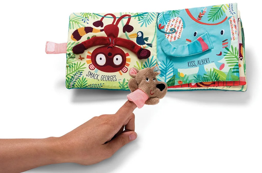 Lilliputiens - textilná knižka s prstovou bábkou - medvedík César