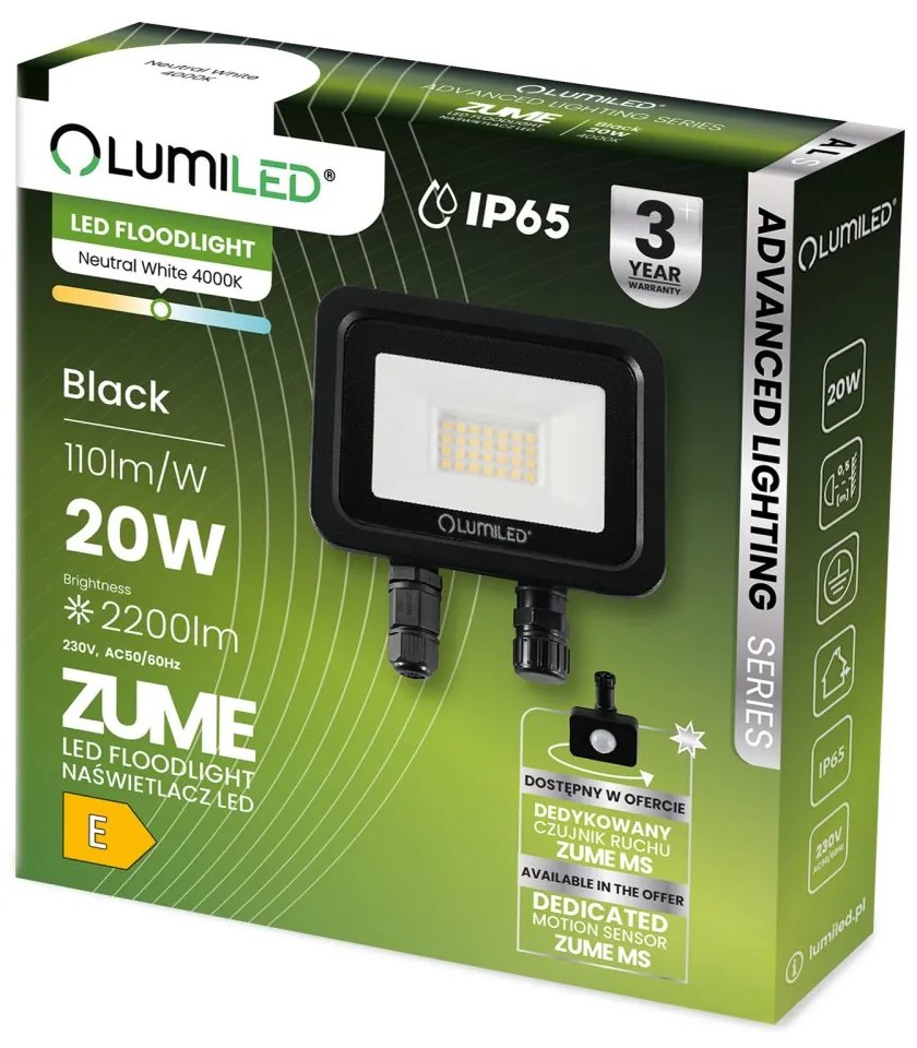 LED reflektor ZUME 20W 2200lm 4000K IP65 Black Advanced Lighting Series LUMILED