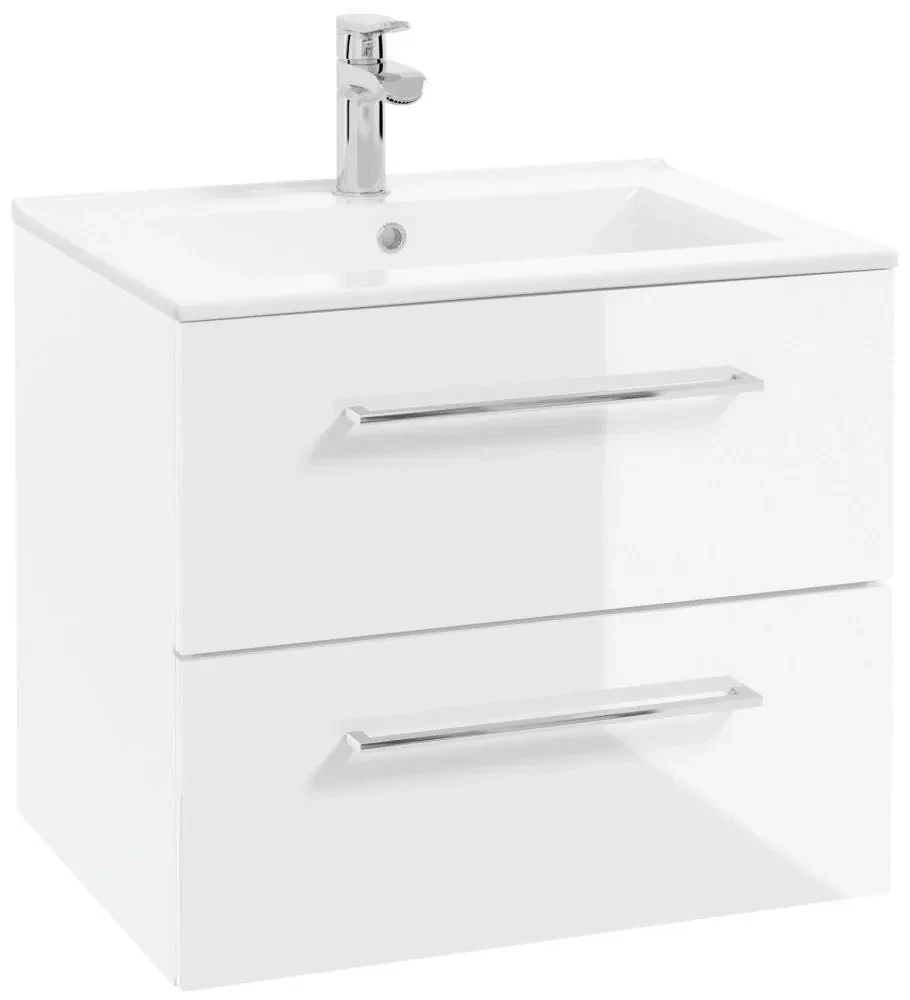 KIELLE Vega závesná skrinka s umývadlom, 2 zásuvky, 808 x 451 x 522 mm, lesklá biela, 50018S80