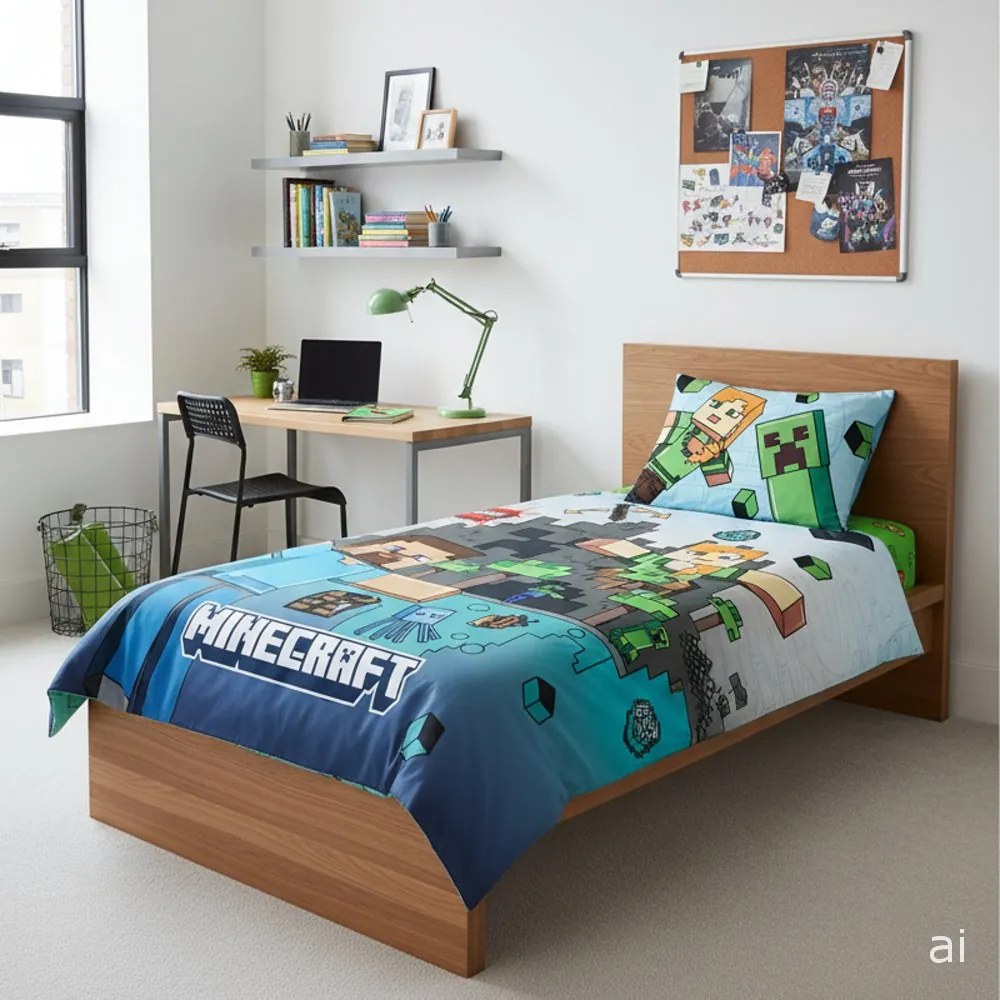 Obojstranné bavlnené posteľné obliečky Minecraft – motív Herný svet - 100% bavlna - 70 x 90 cm + 140 x 200 cm