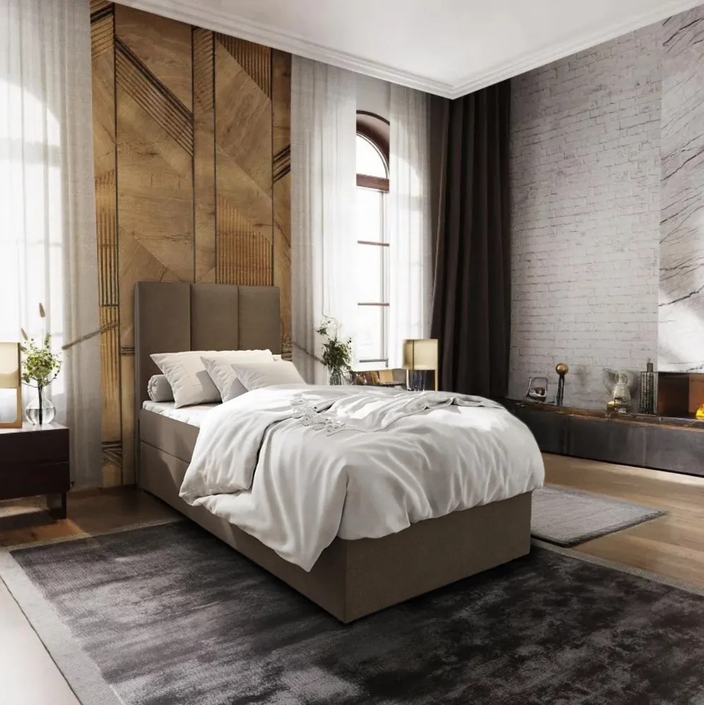 Čalúnená posteľ boxspring MERALIS 100x200 cm hnedá Matrac: Bonell pružinová matrac