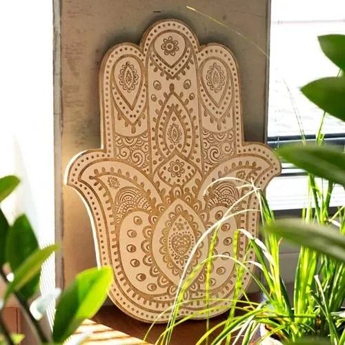 Dekorácia na stenu Hamsa 52cm drevená
