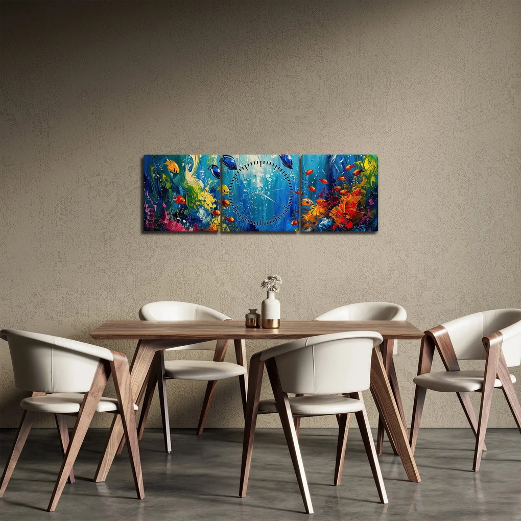 Obraz - Maľba podmorského sveta (s hodinami) (90x30 cm)